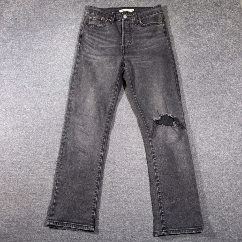 Levi's Wedgie Straight Jeans Women 26 Gray Distressed High Rise Denim Pants Mom